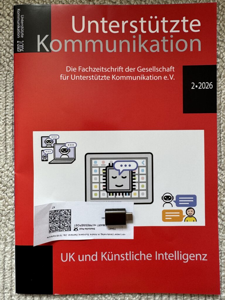 Cover Zeitschrift Unterstützte Kommunikation Ausgabe 2/2026. Thema: UK und Künstliche Intelligenz